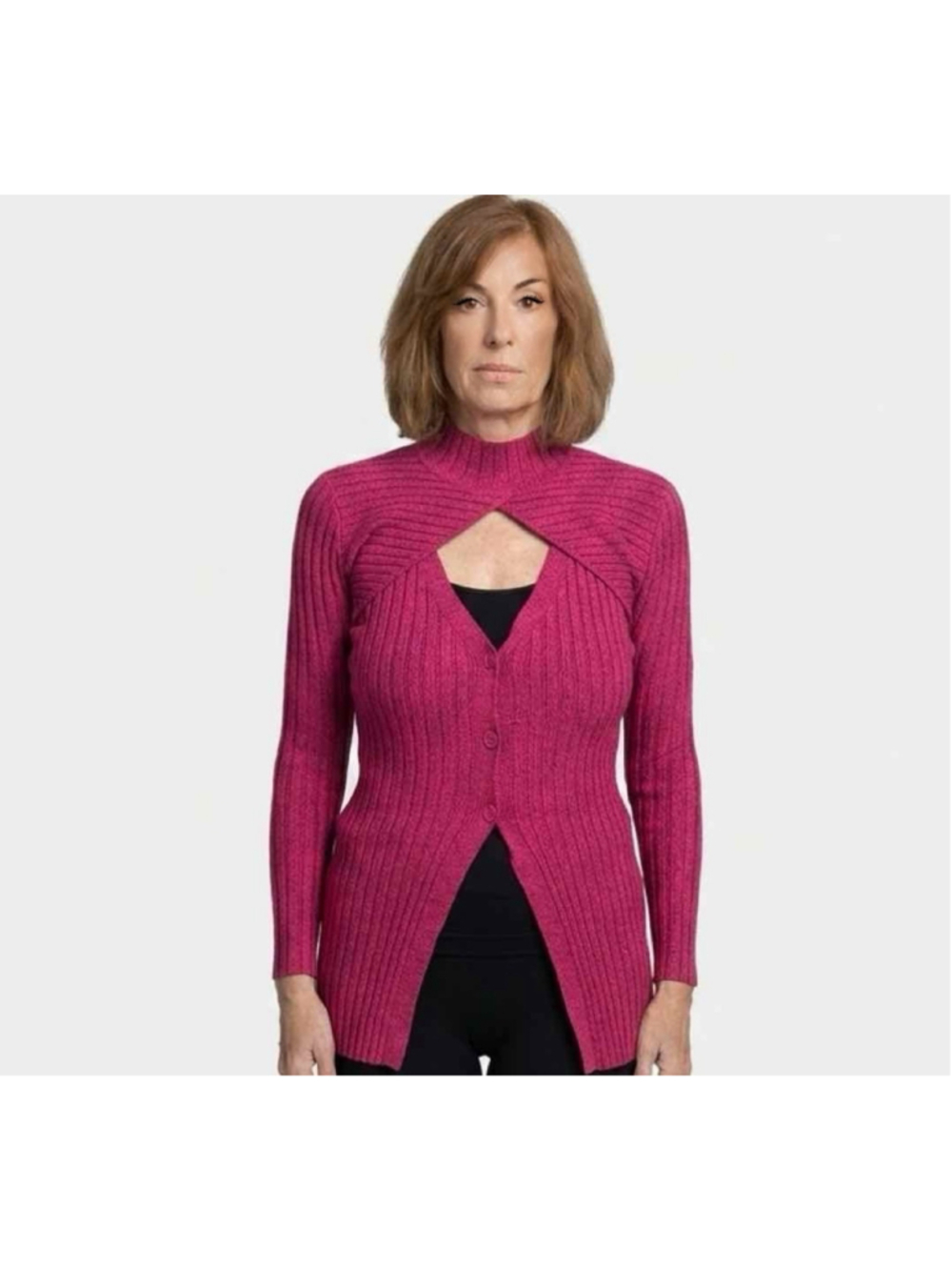 Ronny Kobo Garner Knit Cardigan Top Grand Pink Size S